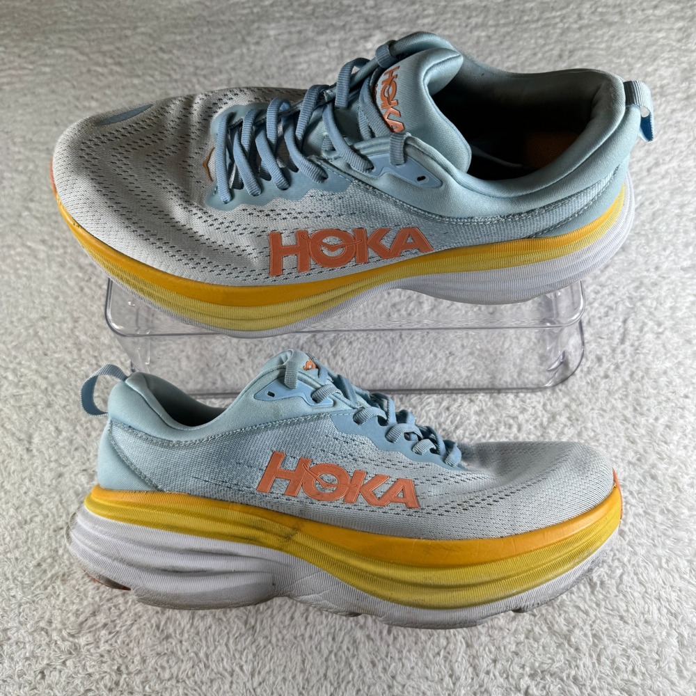 Hoka Bondi 8 Running Shoes Women 10D Blue Orange Good Wide Cushion Sneakers